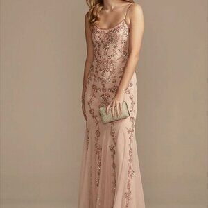 Size 8 David's Bridal Mauve/Pink Embroidered Formal Dress